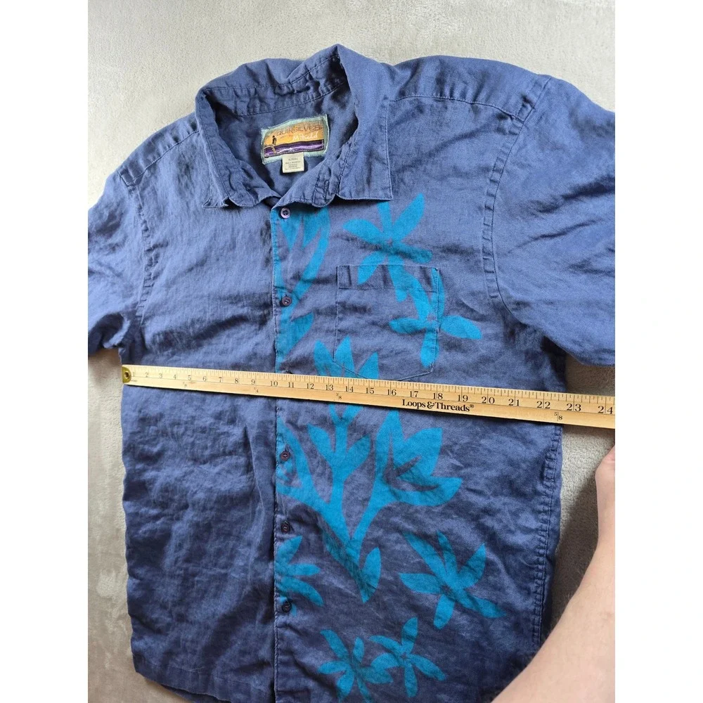 Quiksilver By M Field Button Up Shirt Mens XL Blue 100% Linen Floral Skate Surf